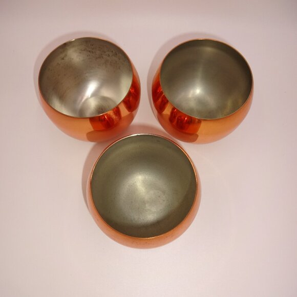 Set 3 Vintage Coppercraft Guild Round Copper Roly Poly Cups Whiskey Tea Coffee - Picture 5 of 6